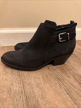 Sonoma Black Nubuck Ankle Boot with Buckle Accent
